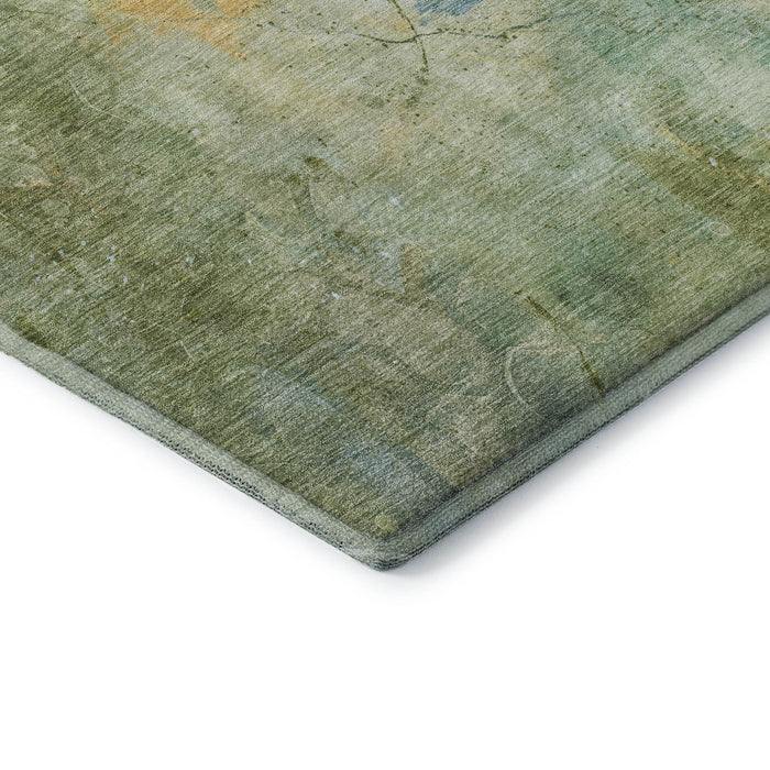 10' X 14' Abstract Washable Area Rug With UV Protection (715357) - Sage / Teal
