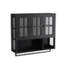 Giga 3-door wall display cabinet with glass doors and towel bar, ideal for bathroom or kitchen storage.