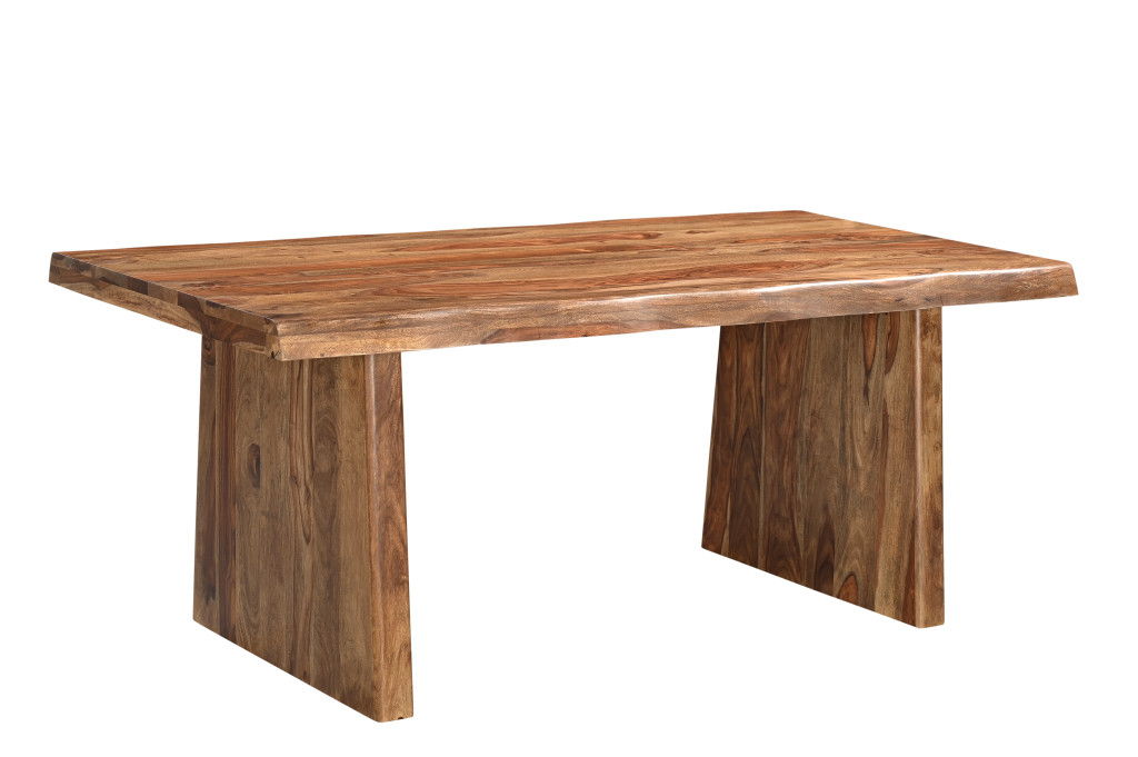 74" Wood Double Pedestal Base Live Edge Dining Table - Brown