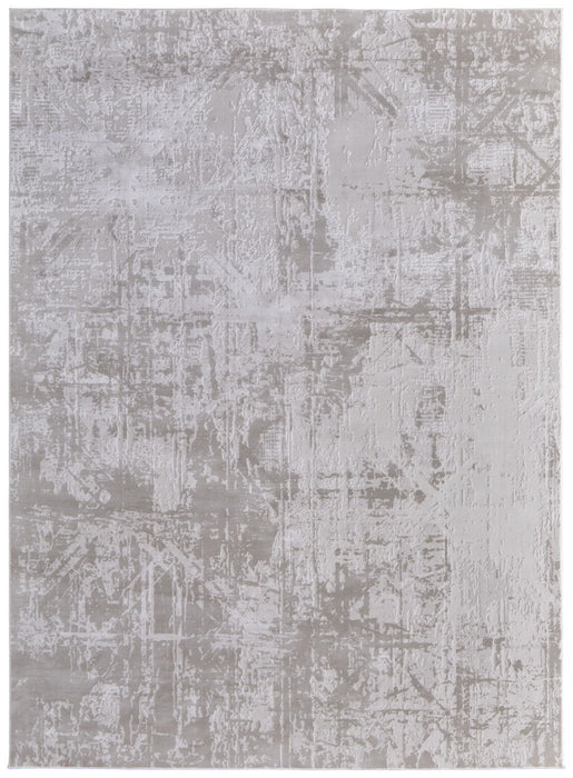 8' x 11' Abstract Power Loom Worn Faded Area Rug - Taupe And Ivory