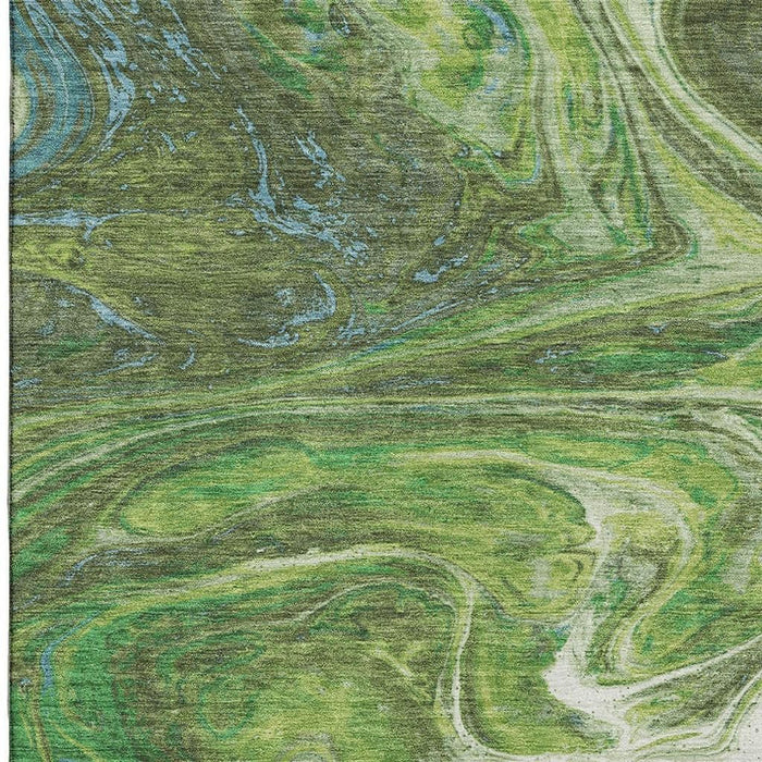 10' X 14' Abstract Washable Area Rug With UV Protection (683111) - Green / Blue / Ivory