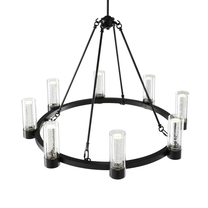 Candle Style Eight Light Metal Dimmable Smart Enabled Chandelier With Shades - Black / Clear