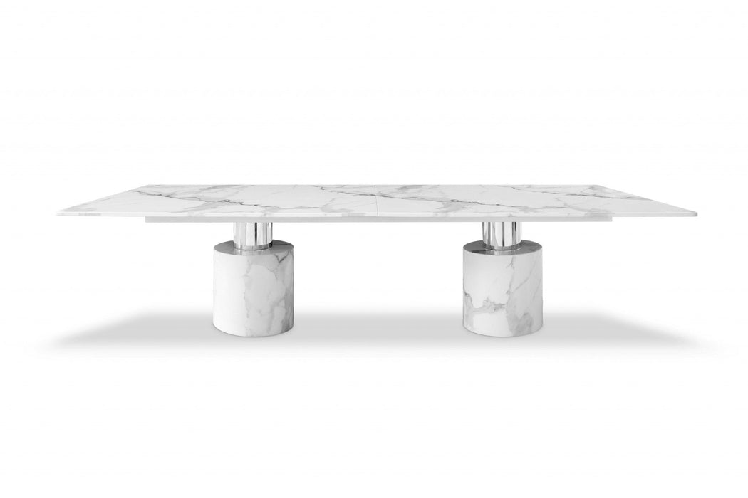 120" Marble Double Pedestal Base Dining Table - White
