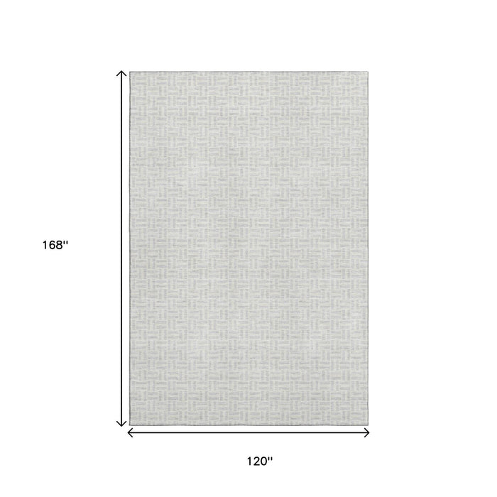 10' X 14' Geometric Washable Area Rug With UV Protection (672452) - Silver / Ivory