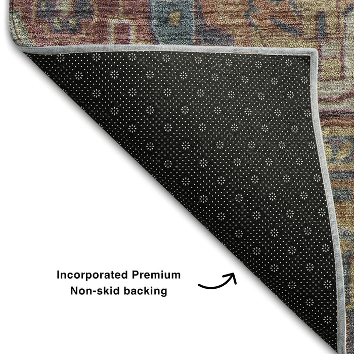 9' X 12' Medallion Distressed Washable Area Rug With UV Protection (649761) - Red / Blue