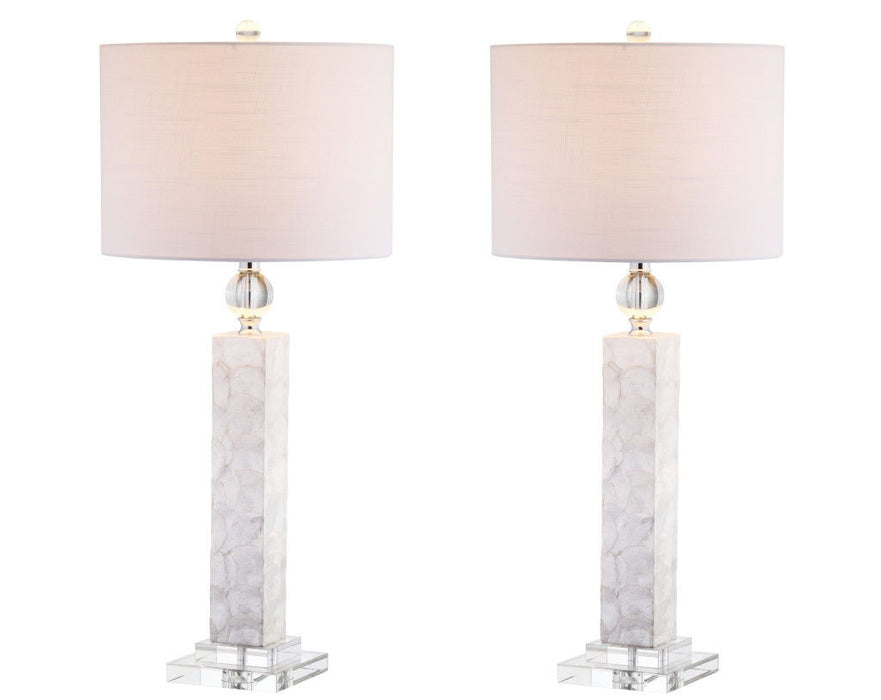 Novelty Table Lamps With Drum Shades (Set of 2) - Clear / White