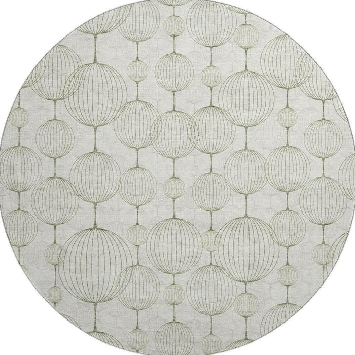 8' Geometric Washable Round Rug Polyester With UV Protection - Green And Beige