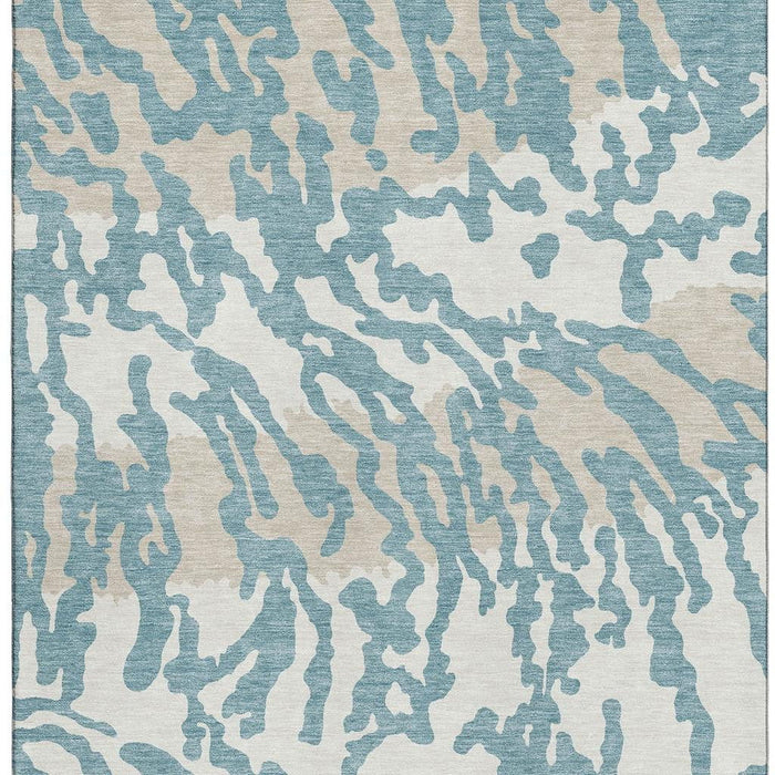 10' X 14' Animal Print Washable Area Rug With UV Protection (669492) - Teal / Ivory