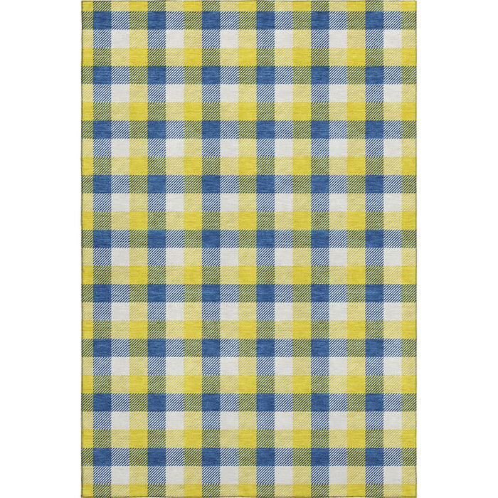 10' X 14' Plaid Washable Area Rug With UV Protection (682601) - Yellow / Navy Blue / Ivory