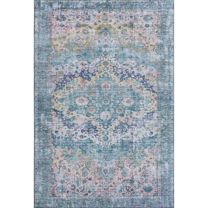 10' X 14' Oriental Washable Area Rug With UV Protection (700277) - Denim Blue / Beige / Wheat
