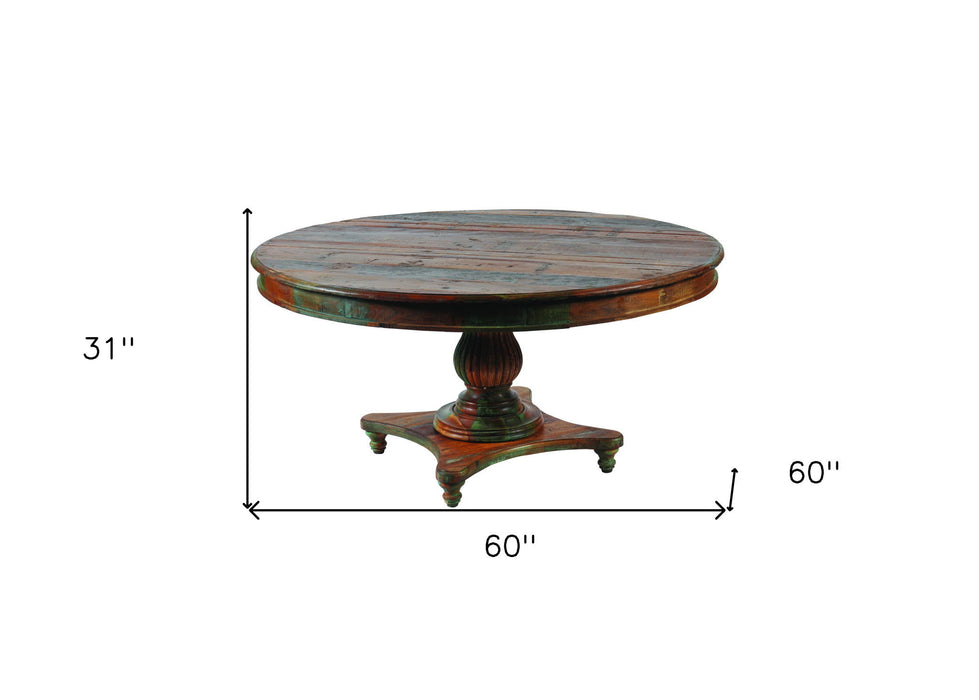 60" Round Solid Wood Pedestal Base Dining Table - Brown