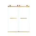 Giga frameless double sliding shower door with tempered glass, brushed gold square tube track, explosion-proof film, modern bathroom style