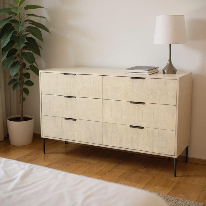 56" Solid Wood Six Drawer Dresser - Natural