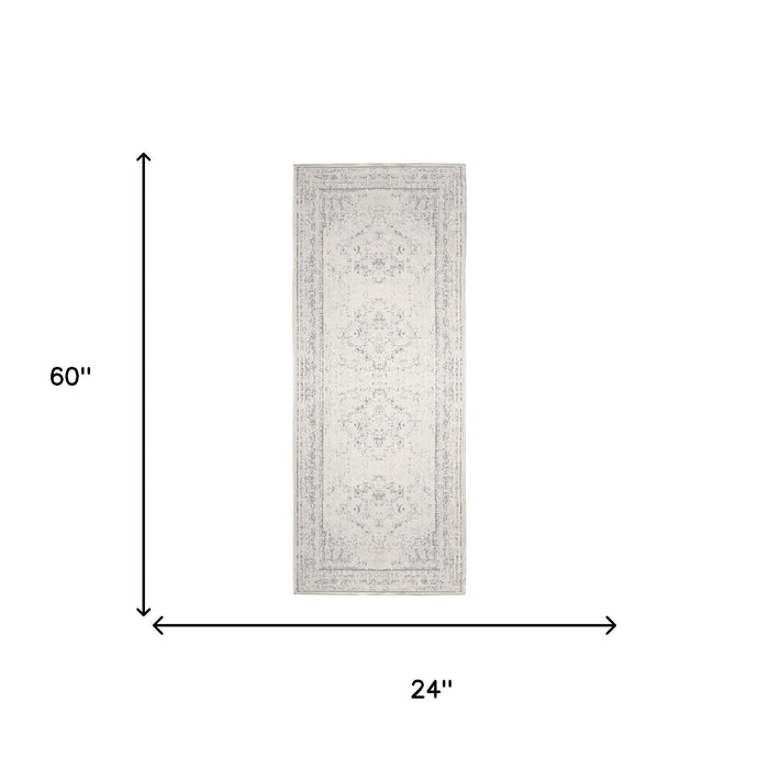 2' X 5' Medallion Washable Non Skid Area Rug (534023) - Gray / Ivory
