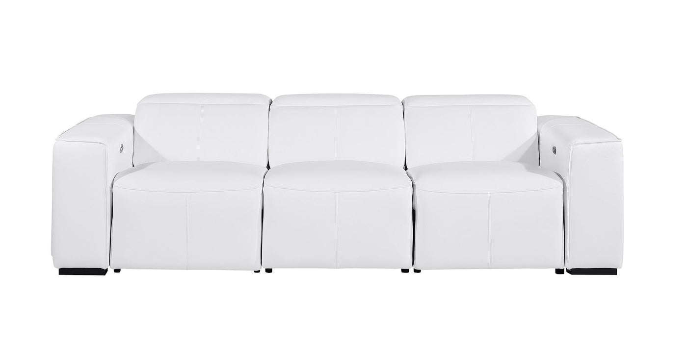Top Grain Leather Reclining Metal USB Sofa (720390) - White