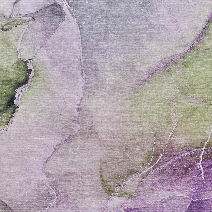 10' X 14' Abstract Washable Area Rug With UV Protection (647344) - Purple / Ivory / Green