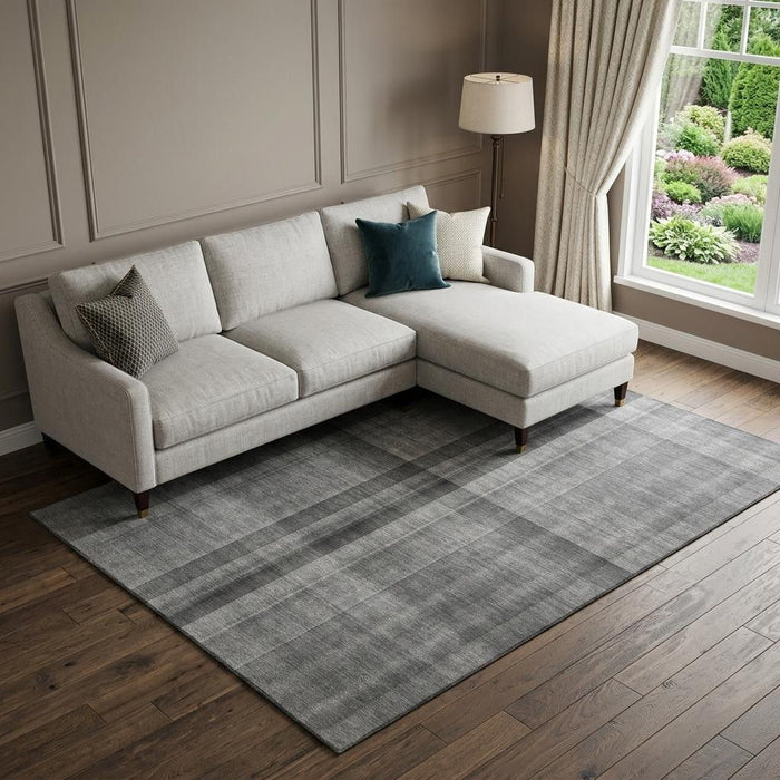 10' X 14' Plaid Washable Area Rug With UV Protection (648502) - Gray / Ivory