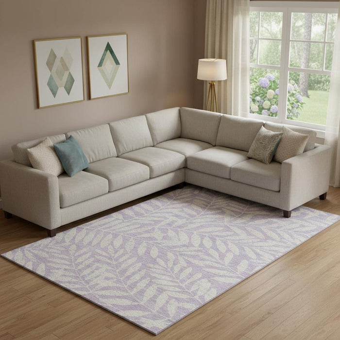 10' X 14' Floral Washable Area Rug With UV Protection (671468) - Lavender / Ivory