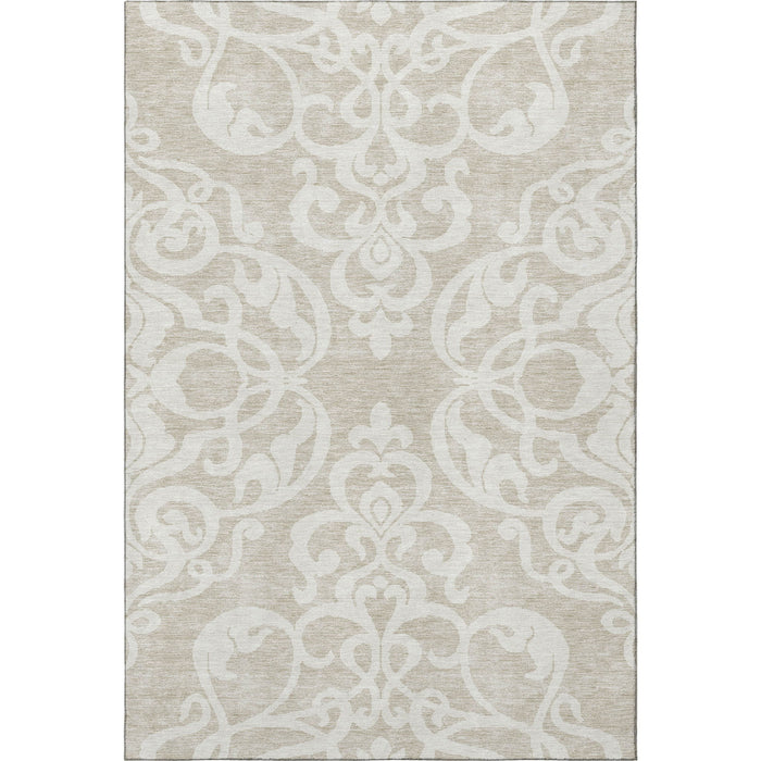 10' X 14' Damask Washable Area Rug With UV Protection (676896) - Beige / Ivory