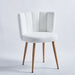 Pair of Giga modern dining chairs with wood-colored iron tube legs, shorthair cushions, and ergonomic backrests.