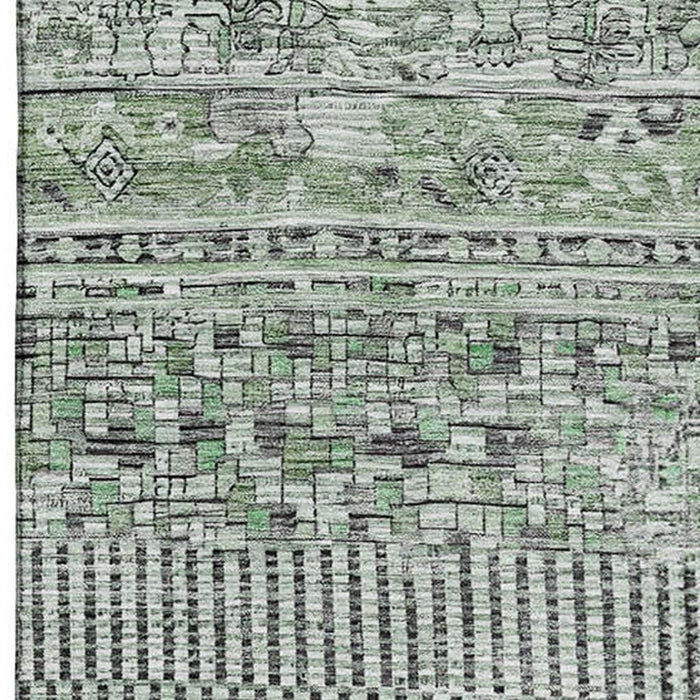 10' X 14' Striped Washable Area Rug With UV Protection (705221) - Sage / Gray