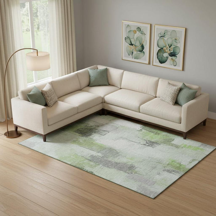 10' X 14' Abstract Washable Area Rug With UV Protection (709654) - Green / Gray / Ivory