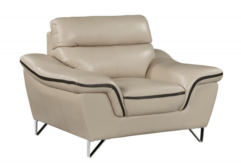 Leather Match Solid Color Pillow Top Arms Silver Legs - Beige