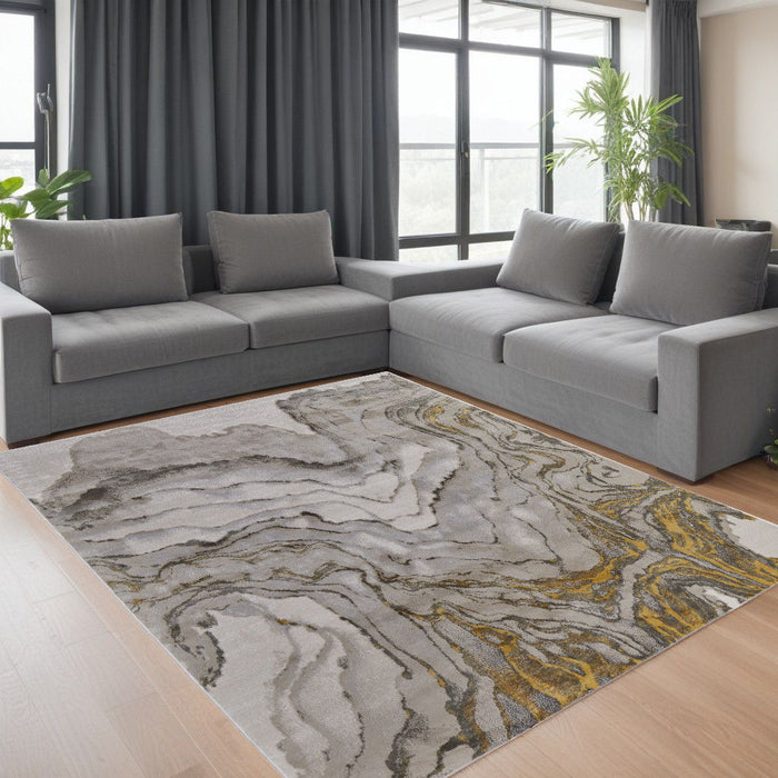 8' x 11' Abstract Contemporary Area Rug - Gold And Ivory