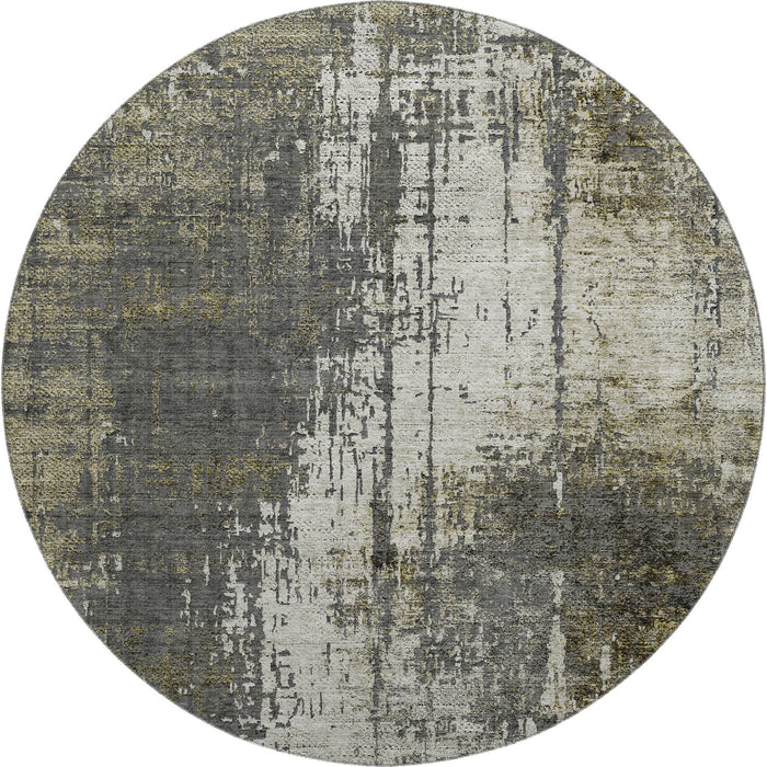 8' Abstract Washable Round Rug With UV Protection - Taupe / Gray