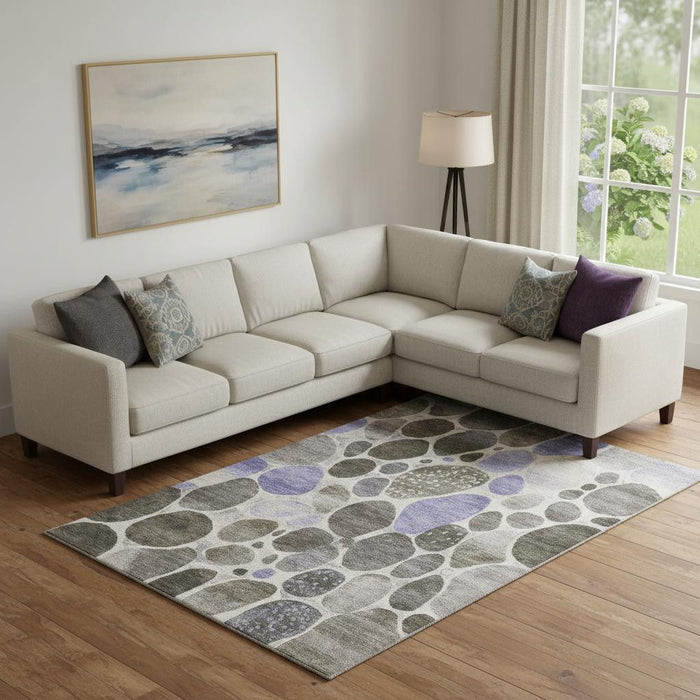 10' X 14' Geometric Washable Area Rug With UV Protection (710358) - Chocolate / Ivory / Lavender