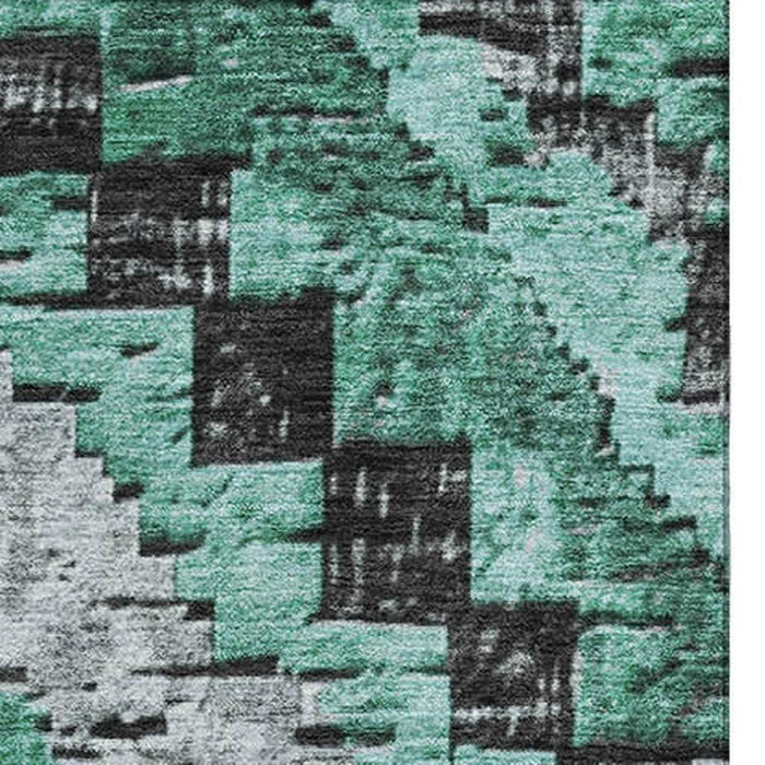 10' X 14' Diamond Washable Area Rug With UV Protection (707083) - Pale Aqua / Charcoal / Gray