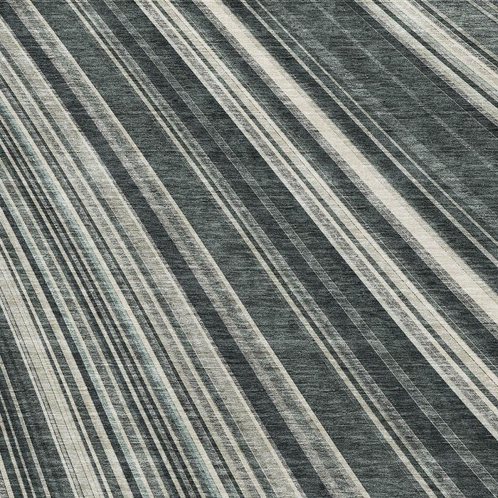 10' X 14' Striped Washable Area Rug With UV Protection (677459) - Black / Gray / Ivory