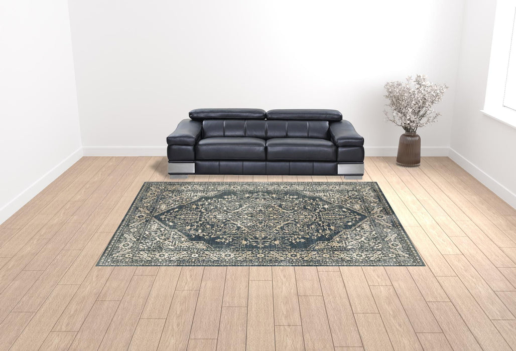 10' x 13' Oriental Power Loom Stain Resistant Area Rug - Beige Gray And Blue