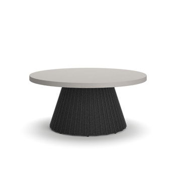 Baymont Cove round end table by Millennium by Ashley with wood finish and classic pedestal base