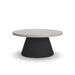 Baymont Cove round end table by Millennium by Ashley with wood finish and classic pedestal base
