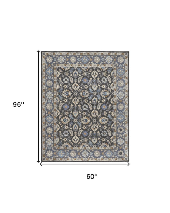 5' x 8' Wool Floral Hand Tufted Area Rug - Taupe And Ivory