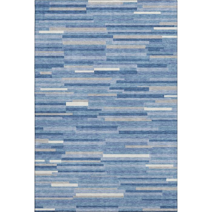 10' X 14' Striped Washable Area Rug With UV Protection (671102) - Sky Blue / Ivory / Gray