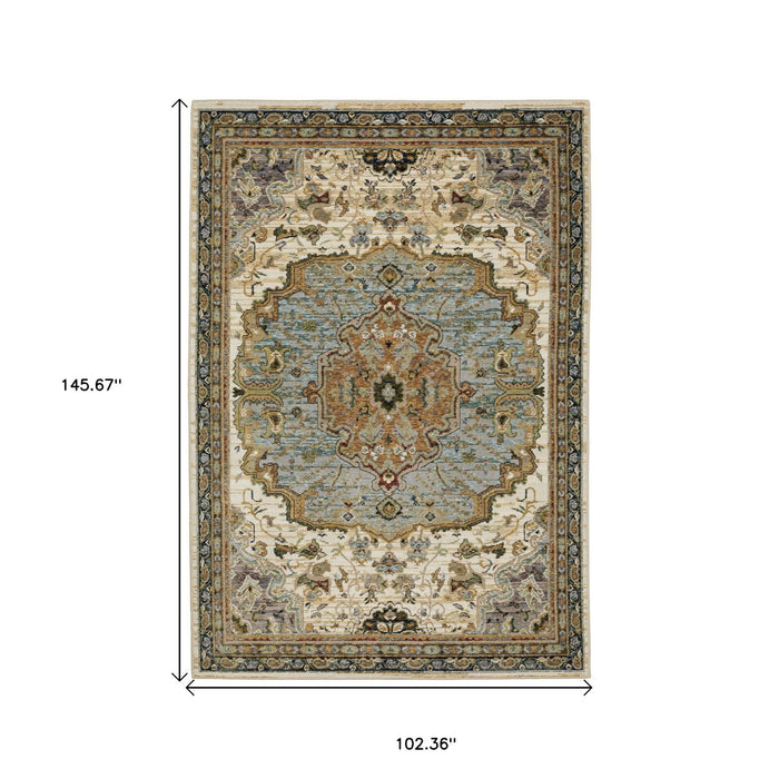 9' X 12' Oriental Area Rug - Ivory And Blue