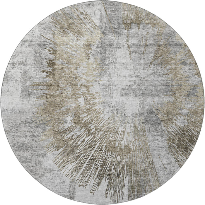 8' Abstract Washable Round Rug Polyester With UV Protection - Taupe / Gray