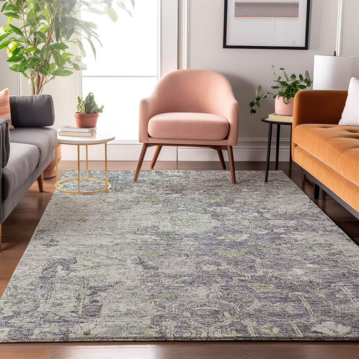 10' X 14' Floral Washable Area Rug With UV Protection - Plum And Purple