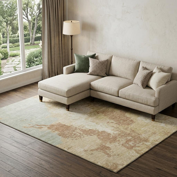 10' X 14' Abstract Washable Area Rug With UV Protection (696158) - Coral / Ivory / Beige