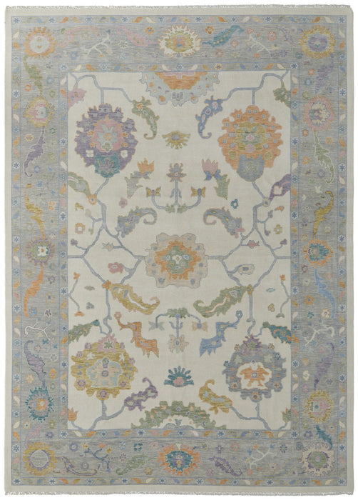 6' x 9' Wool Floral Hand Knotted Area Rug With Fringe - Gray Ivory And Orange