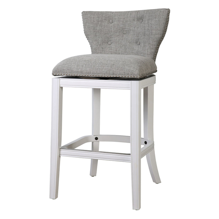 Fabric And Wood Low Back Bar Height Swivel Bar Chair - Gray / White