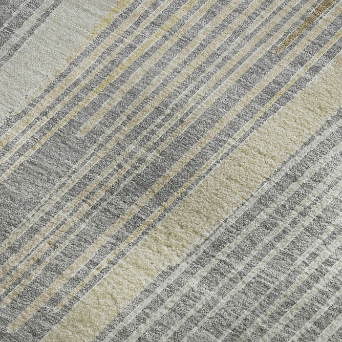 10' X 14' Geometric Washable Area Rug With UV Protection (694604) - Gray / Gold / Silver