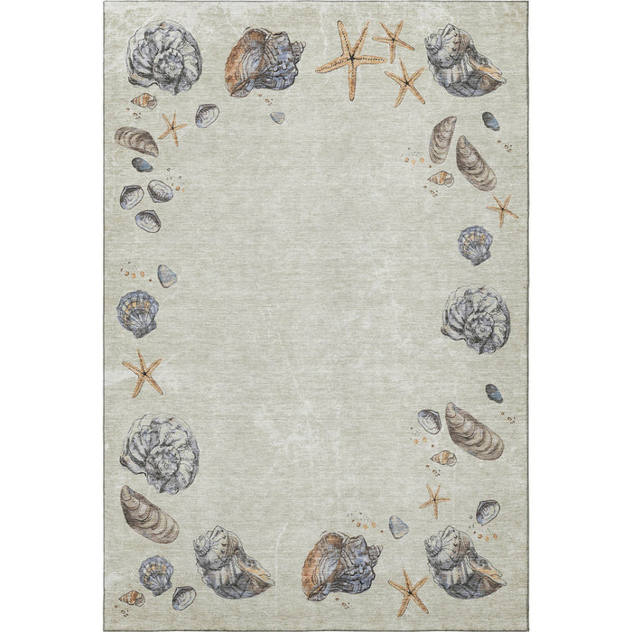 5' X 8' Geometric Washable Area Rug With UV Protection (646051) - Linen / Ivory / Beige