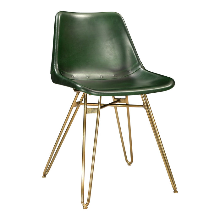 Upholstered Leather Dining Side Chairs (Set of 2) - Green / Gold