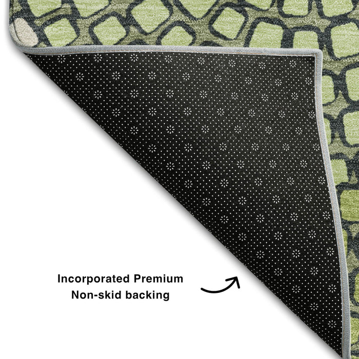 10' X 14' Geometric Washable Area Rug With UV Protection (670147) - Olive Green / Beige / Ivory
