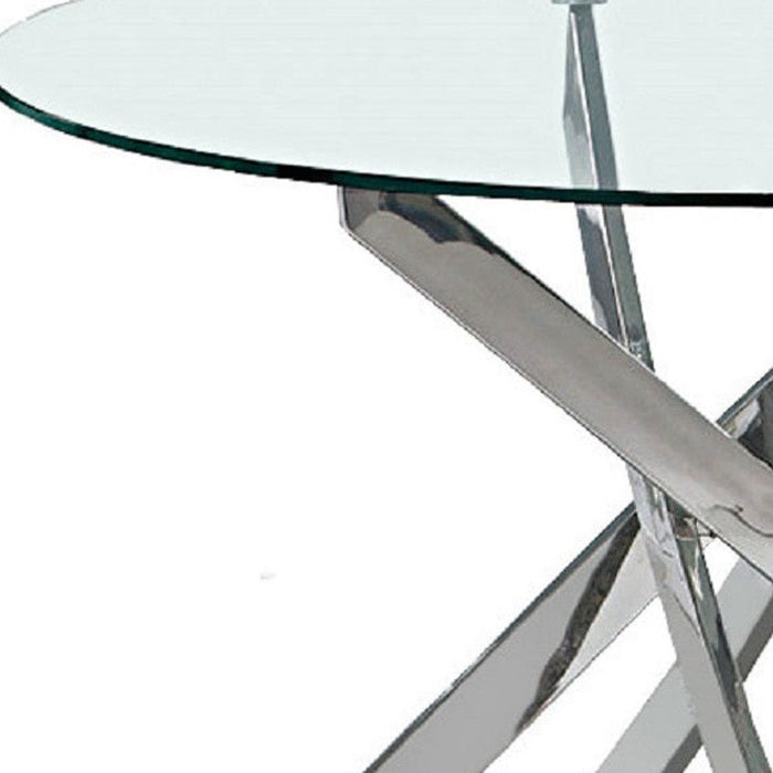48" Glass And Metal Cross Leg Base Round Top Dining Table - Clear