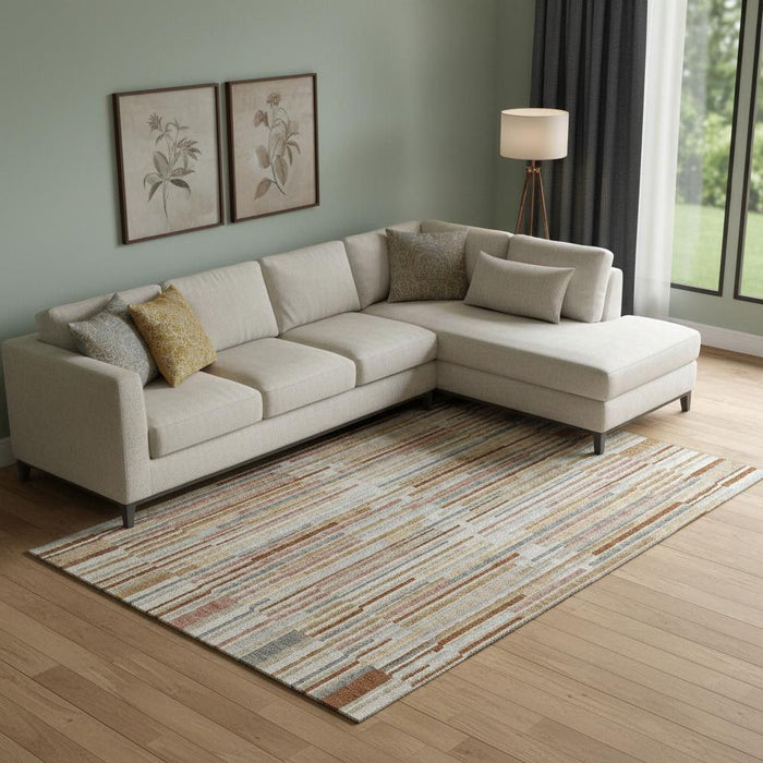 10' X 14' Striped Washable Area Rug With UV Protection (717893) - Rust / Gray