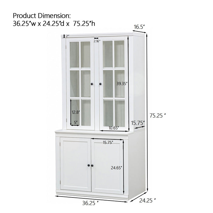 Giga retro style china cabinet with glass doors and wooden hutch for home storage and display.